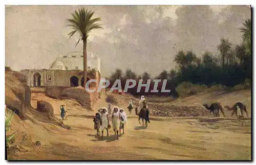 Cartes postales Fantaisie Orientalisme Oasis avec foret de dattiers