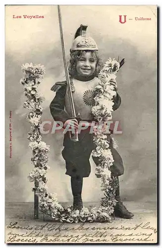 Cartes postales Fantaisie Enfant Les voyelles Lettre U Uniforme Militaria