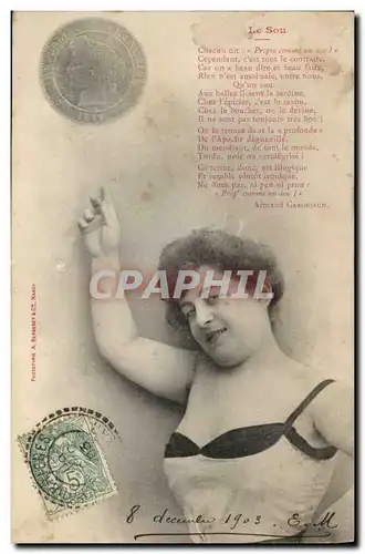 Cartes postales Fantaisie Femme Monnaie Le sou