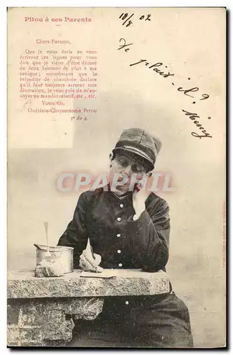 Cartes postales Fantaisie Homme Pitou a ses parents Militaria