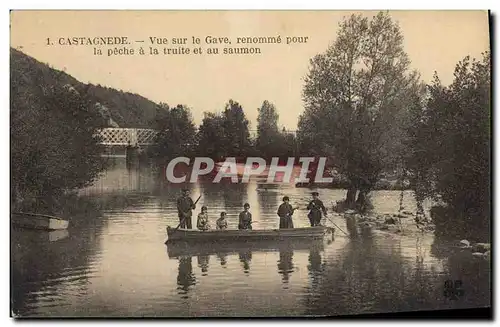 Cartes postales Peche Pecheur Castagnede Vue sur le Gave renomme pour la peche a la truite et au saumon
