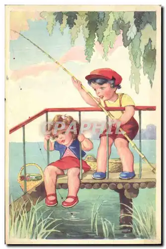 Cartes postales Peche Pecheur Enfants