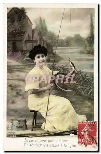 Cartes postales Peche Pecheur Femme Anguille