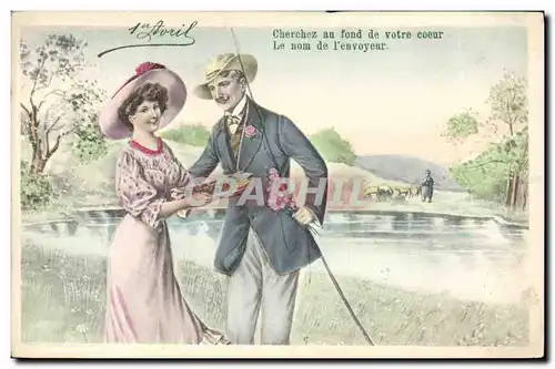 Cartes postales Peche Pecheur Femme 1er Avril