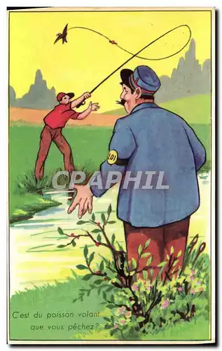 Cartes postales Peche Pecheur C&#39est du poisson volant que vous pechez ?