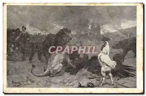 Cartes postales Coq Poule Lion