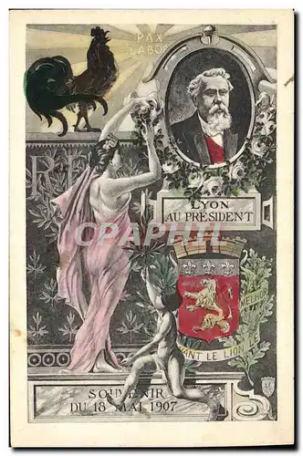 Cartes postales Coq Poule Lyon au President Lion Fallieres