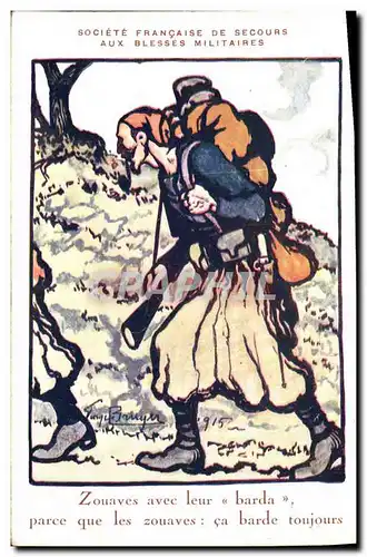Cartes postales Sante Militaria Zouaves avec leur barda