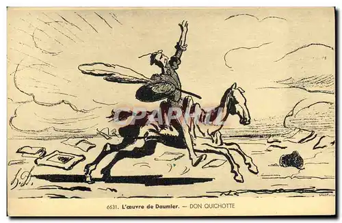 Cartes postales Fantaisie Illustrateur Daumier Don Quichotte Cervantes