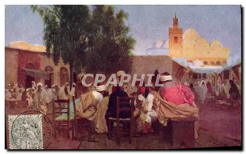 Cartes postales Orientalisme Cafe arabe et mosquee