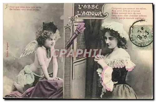 Ansichtskarte AK Fantaisie Femme Enfant Ange L&#39abbe d&#39amour