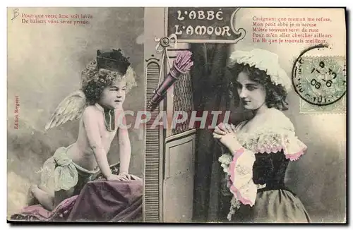 Cartes postales Fantaisie Femme Enfant Ange L&#39abbe d&#39amour