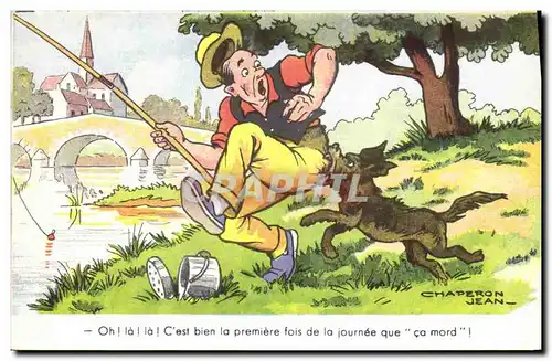 Cartes postales Peche Pecheur Chien Illustrateur Jean Chaperon