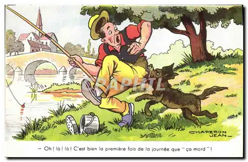 Vintage Postcard Fishes Sinning Dog Illustrator Jean Chaperon�