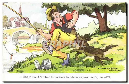 Cartes postales Peche Pecheur Illustrateur Jean Chaperon Chien