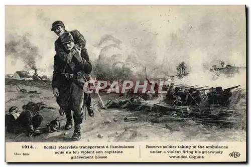 Cartes postales Sante Militaria Soldat reserviste transportant a l&#39ambulance sous un feu violent