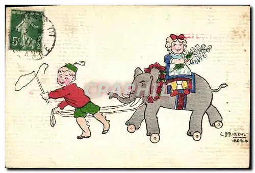 Cartes postales Fantaisie Illustrateur Enfants Elephant