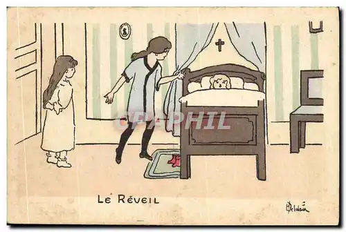 Cartes postales Fantaisie Illustrateur Enfants Le reveil