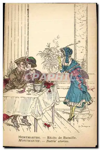 Ansichtskarte AK Fantaisie Illustrateur Femme Montmartre Recits de bataille Militaria