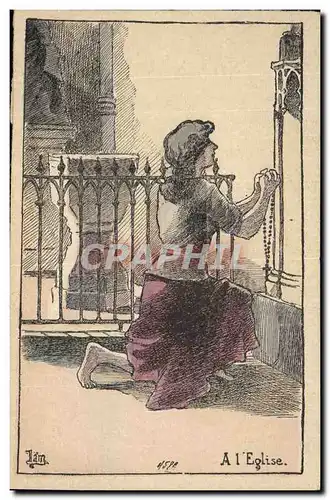 Cartes postales Fantaisie Illustrateur Femme A l&#39eglise