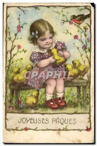 Cartes postales Fantaisie Illustrateur Enfant Paques Poussin