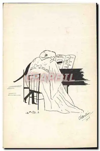 Cartes postales Fantaisie Illustrateur Femme Piano