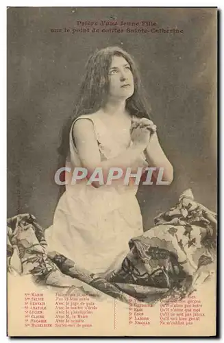 Cartes postales Fantaisie Femme Priere d&#39une jeune fille sur le point de coiffer Sainte Catherine