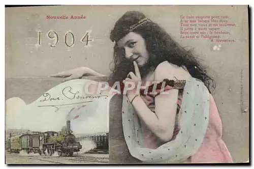 Ansichtskarte AK Fantaisie Femme Train Nouvelle annee 1904