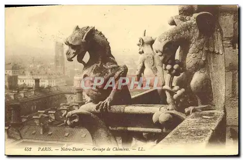 Cartes postales Gargouille Paris Notre Dame Groupe de chimeres