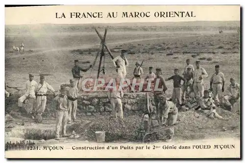 Cartes postales Militaria Maroc M&#39Coun Construction d&#39un puits par le 2eme Genie dans l&#39oued M&#39Coun