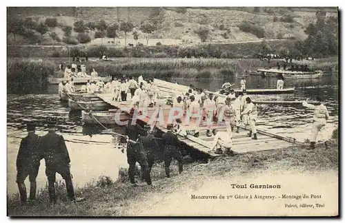 Cartes postales Militaria Toul Garnison Manoeuvres du 1er Genie a Aingeray Montage du pont