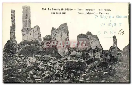 Cartes postales Militaria Ypres Les ruines 7eme rgt de Genie