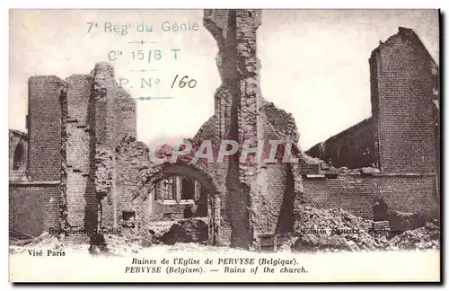 Cartes postales Militaria Ruines de l&#39eglise de Pervyse Belgique 7eme rgt de Genie