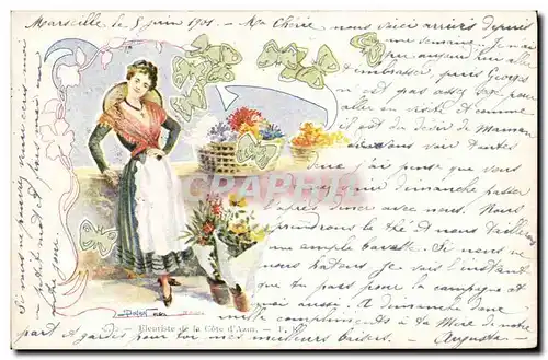 Cartes postales Fantaisie Illustrateur Femme Fleuriste de la Cote d&#39Azur