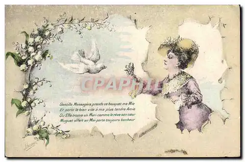 Cartes postales Fantaisie Illustrateur Femme Colombe