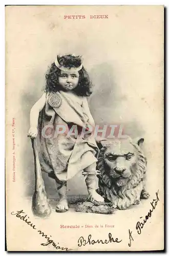 Cartes postales Fantaisie Enfant Petits Dieux Hercule Dieu de la Force Lion