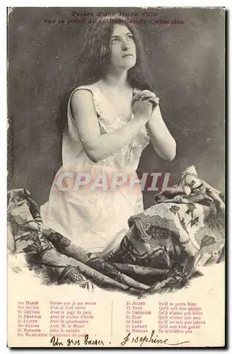 Cartes postales Fantaisie Femme Priere d&#39une jeune fille sur le point de coiffer Sainte Catherine