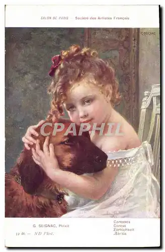 Ansichtskarte AK Chien Chients Chiot Salon de Paris Seignac Caresses Enfant