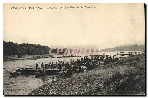 Cartes postales Militaria Travaux du Genie Construction d&#39un pont et de Portieres