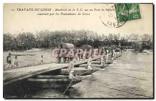 Cartes postales Militaria Travaux du Genie Materiel de la SC sur un pont de bateaux