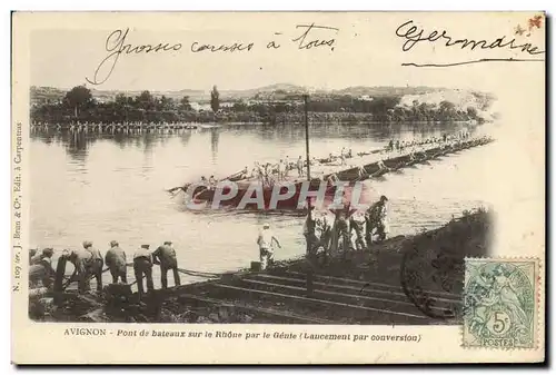 Ansichtskarte AK Militaria Avignon Pont de bateaux sur le Rhone par le Genie Lancement par conversion