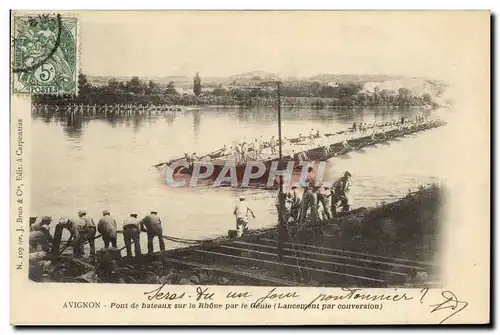 Ansichtskarte AK Militaria Avignon Pont de bateaux sur le Rhone par le Genie Lancement par conversion
