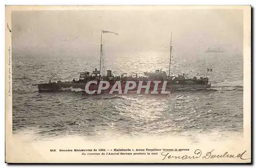 Ansichtskarte AK Bateau Grandes manoeuvres de 1901 Hallebarde Aviso torpilleur faisant le service du courrier de