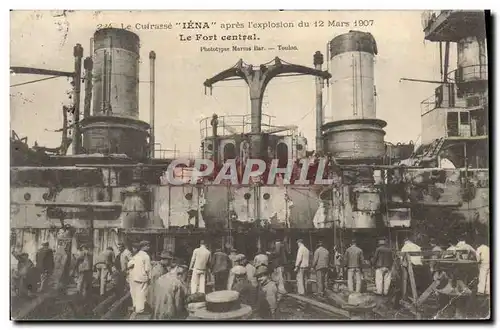 Cartes postales Bateau Le cuirasse Iena apres l&#39explosion du 12 mars 1907 Le Fort Central