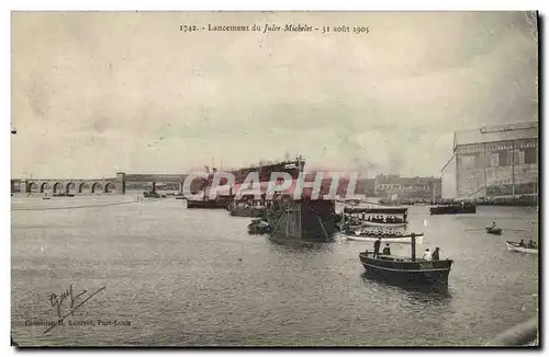 Cartes postales Bateau Lancement du Jules Michelet 31 aout 1905