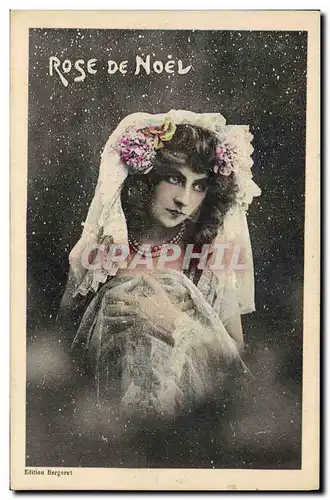 Cartes postales Fantaisie Femme Rose de Noel