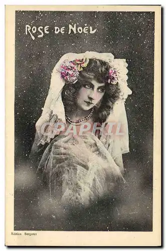 Cartes postales Fantaisie Femme Rose de Noel