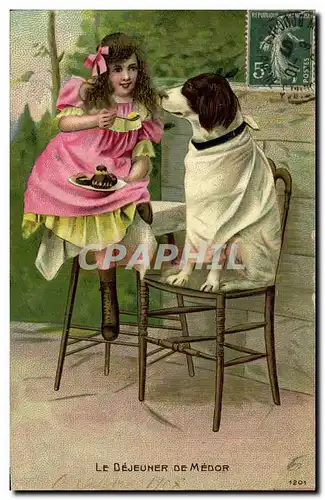 Cartes postales Chien Chiens Chiot Enfant Le dejeuner de Medor