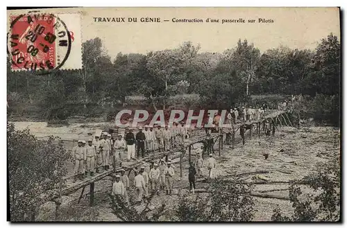 Cartes postales Militaria Travaux du Genie Construction d&#39une passerelle sur pilotis
