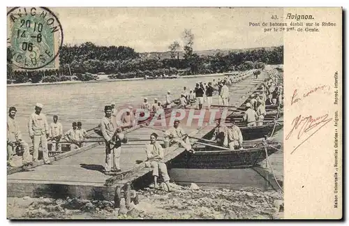 Cartes postales Militaria Avignon Pont de bateaux etabli sur le Rhone par le 7eme regiment de Genie